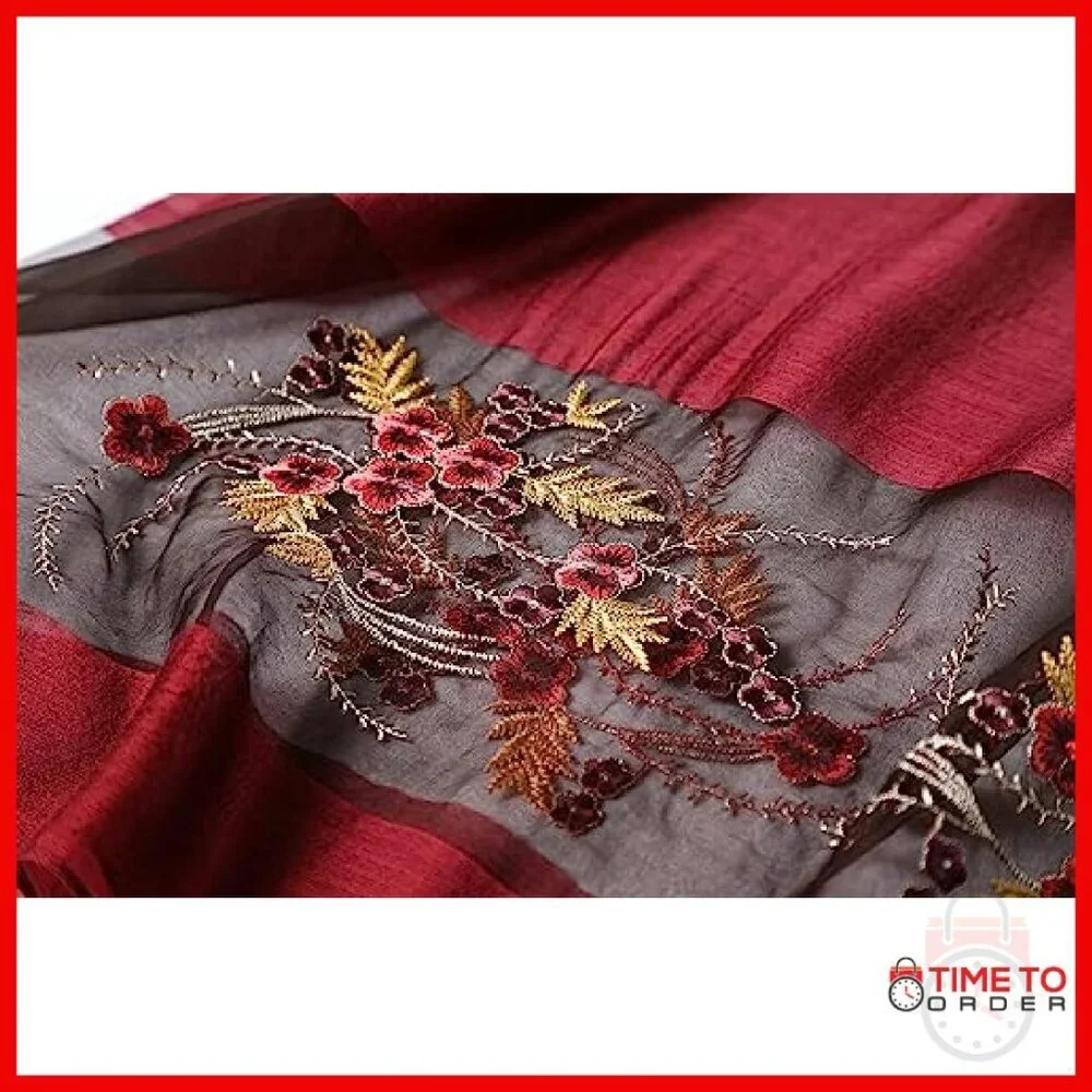 Silk Embroidered Pashmina Shawl Wrap Lightweight Multi-Use Scarf